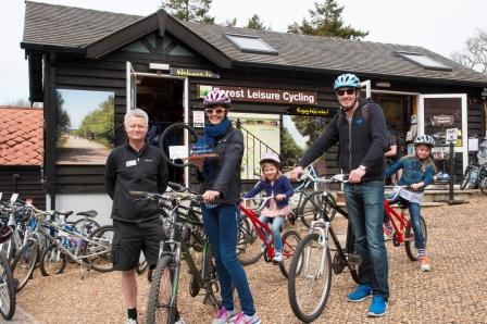 Mark Kirtley from Forest Leisure Cycling with Dianna Wiseman, Liberty aged 4, Aaron O'Donnell and Arabella aged 7